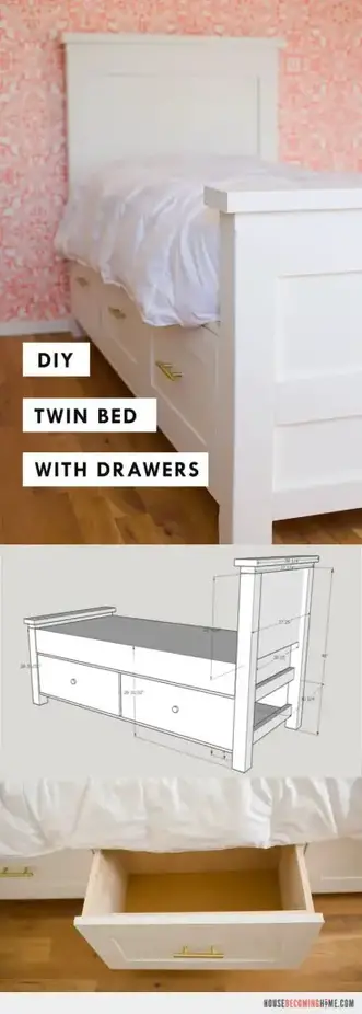 Diy Twin Bed With Storage Drawers, Twin Bed With Drawers Diy