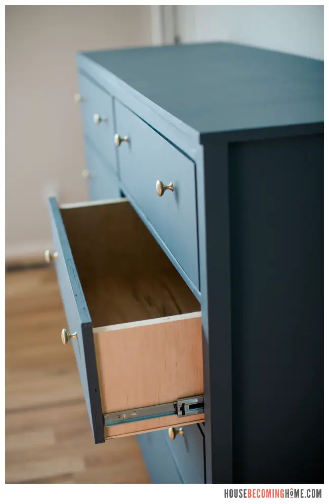 DIY eight drawer dresser drawer open