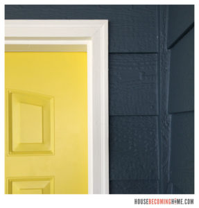 House Exterior Paint colors. Yellow door and blue-grey body