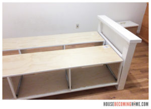 Putting together DIY twin bed footboard view
