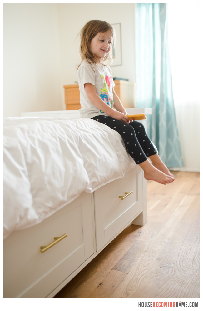 Girl on White DIY Bed