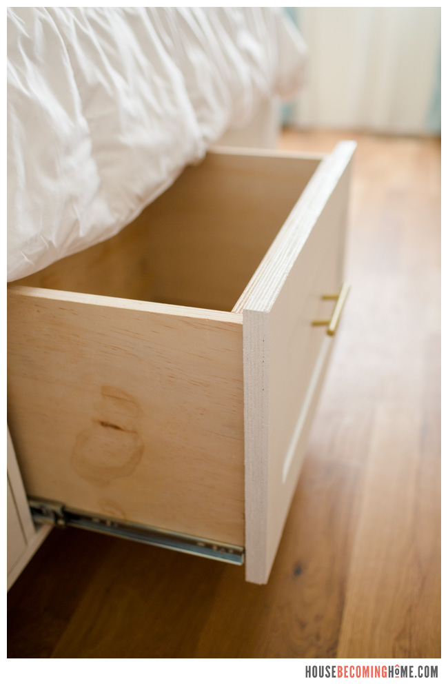 DIY white girl bed with open drawer