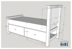 DIY Twin Bed with drawers plans and dimensions