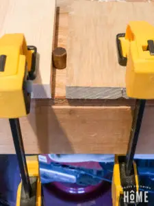 clamping dowel to make drawer knobs