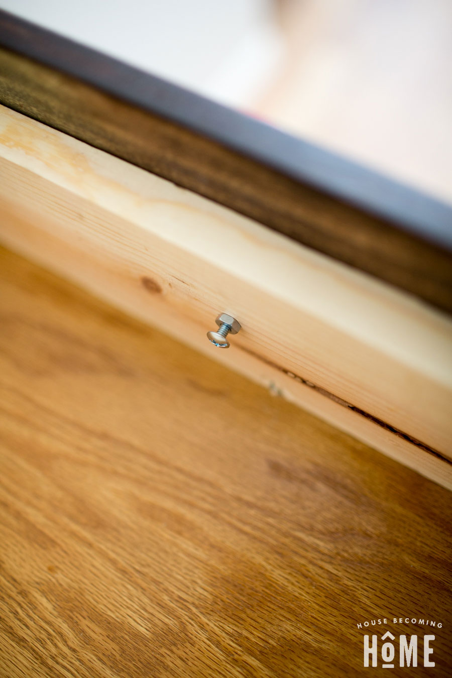 DIY drawer knob screwed into drawer