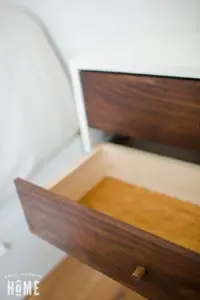 DIY affordable drawer knobs made from wood dowel drawer open