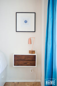 floating nightstand with affordable DIY drawer knobs