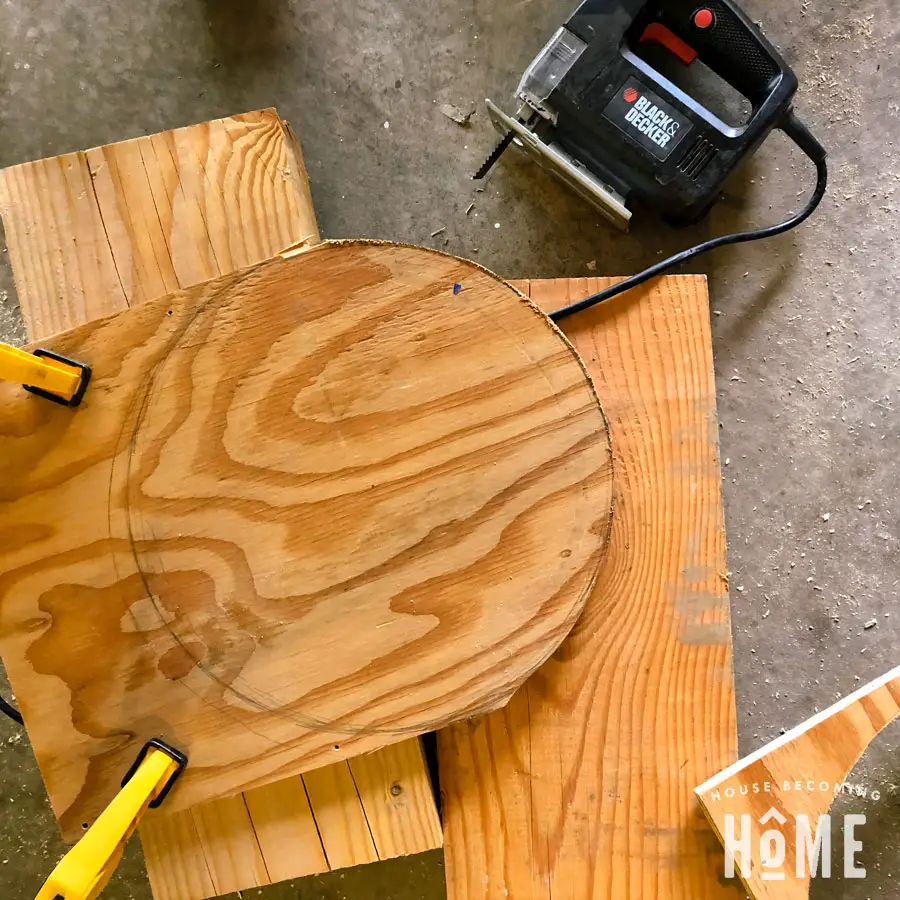cutting a circle from scrap wood with a jig saw