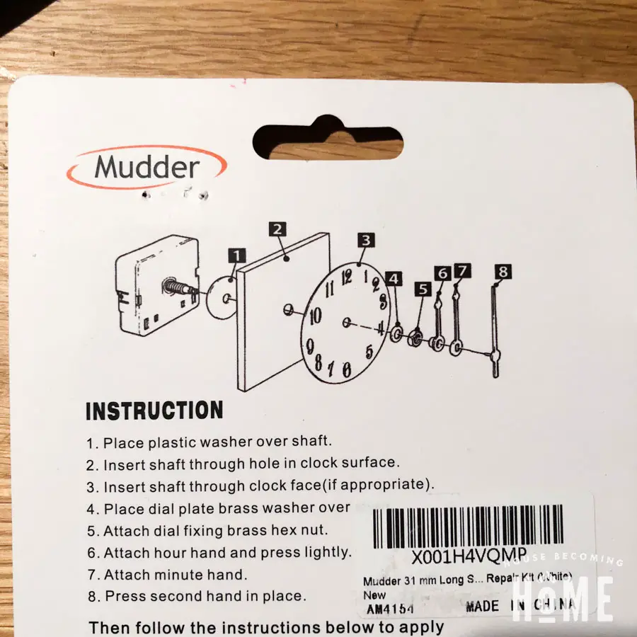 instructions for assembling pieces of DIY clock