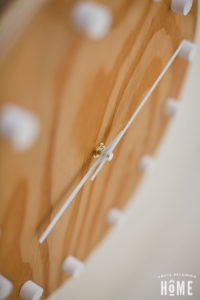 closeup of DIY clock from scrap wood