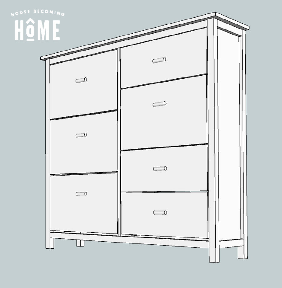 Sketch of plans for DIY shoe cabinet