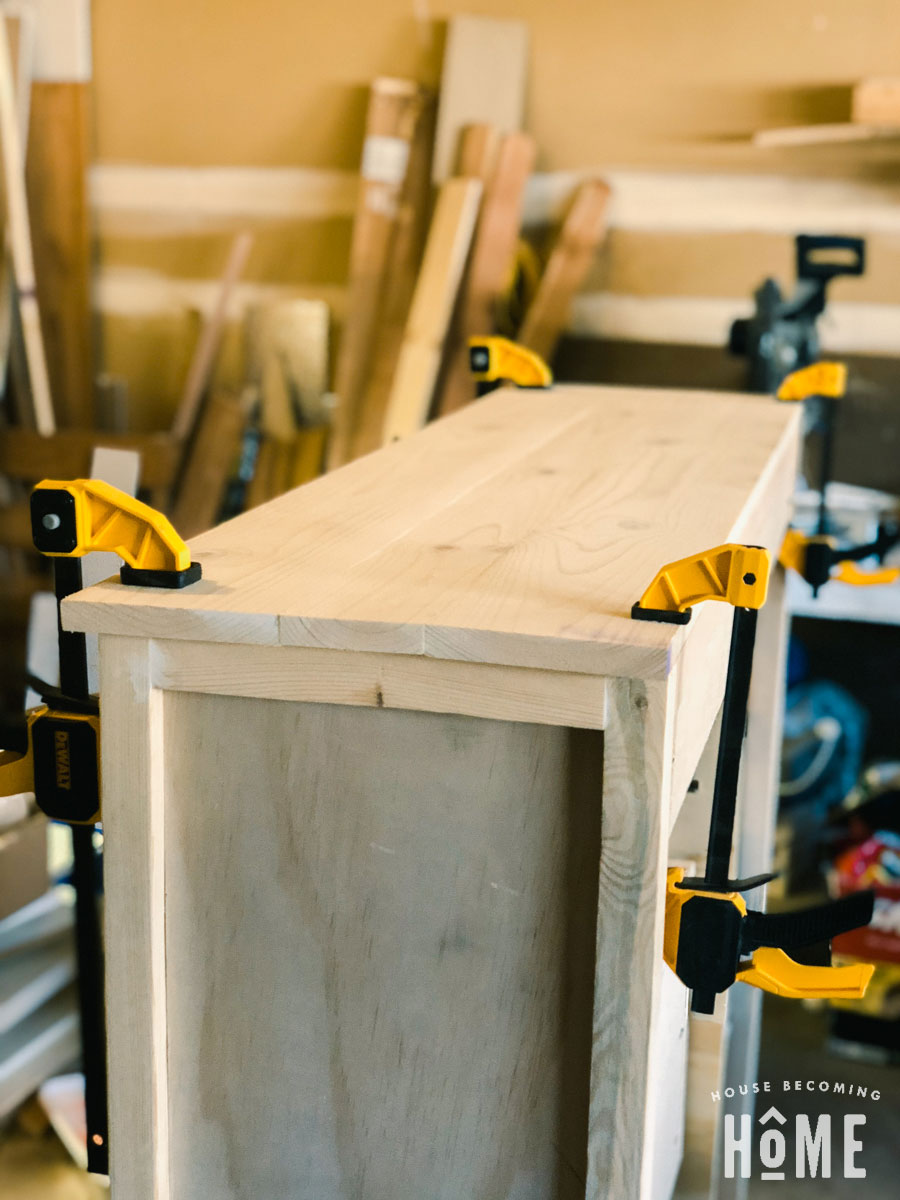 attaching top of shoe cabinet