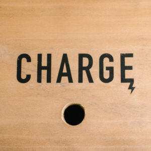 Charge Icon printed on Wood Charging Station