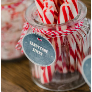 DIY Hot Cocoa Bar with Candy Cane Sticks. Free printable tags on baker's twine