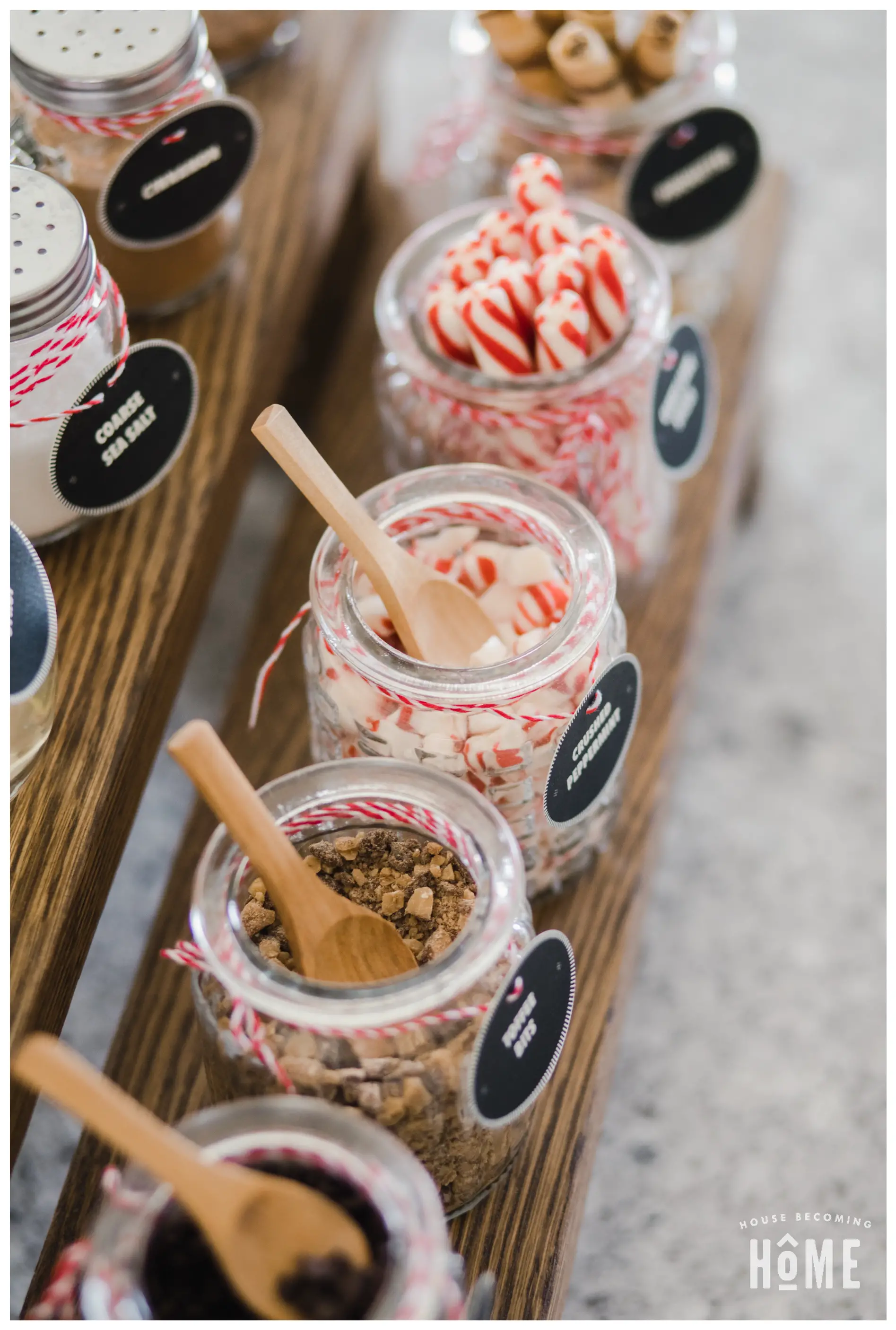 Variety of Candy in Glass Jars for DIY Hot Cocoa Bar
