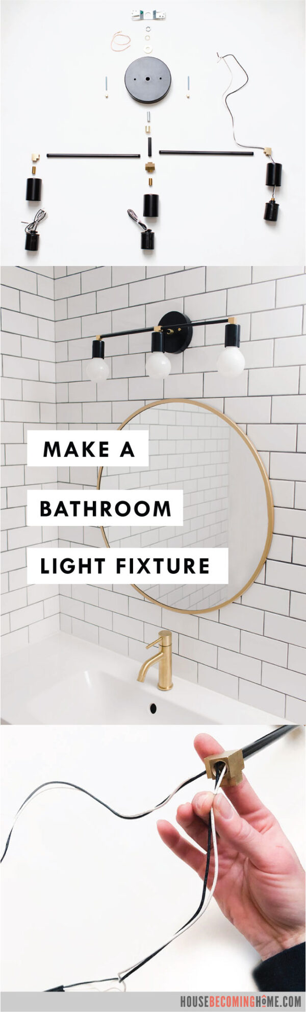 How to Make a Modern Black and Brass Bathroom Light Fixture A step by