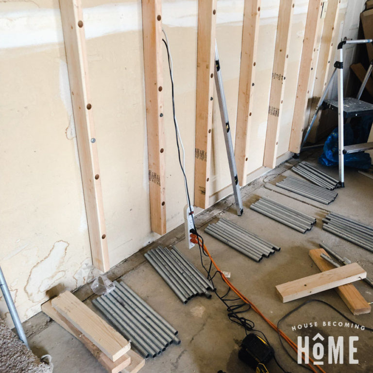 Conduit sections for DIY Lumber Rack - House Becoming Home