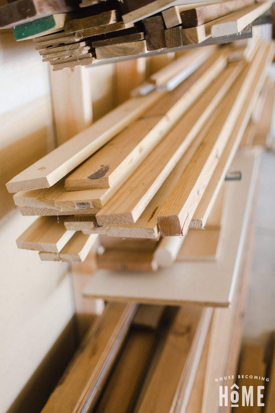 Lumber on a DIY Lumber Rack