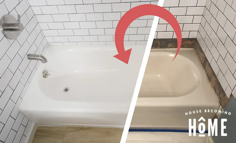 Before and After Painting a Beige Bathtub with Rustoleum Tub and Tile