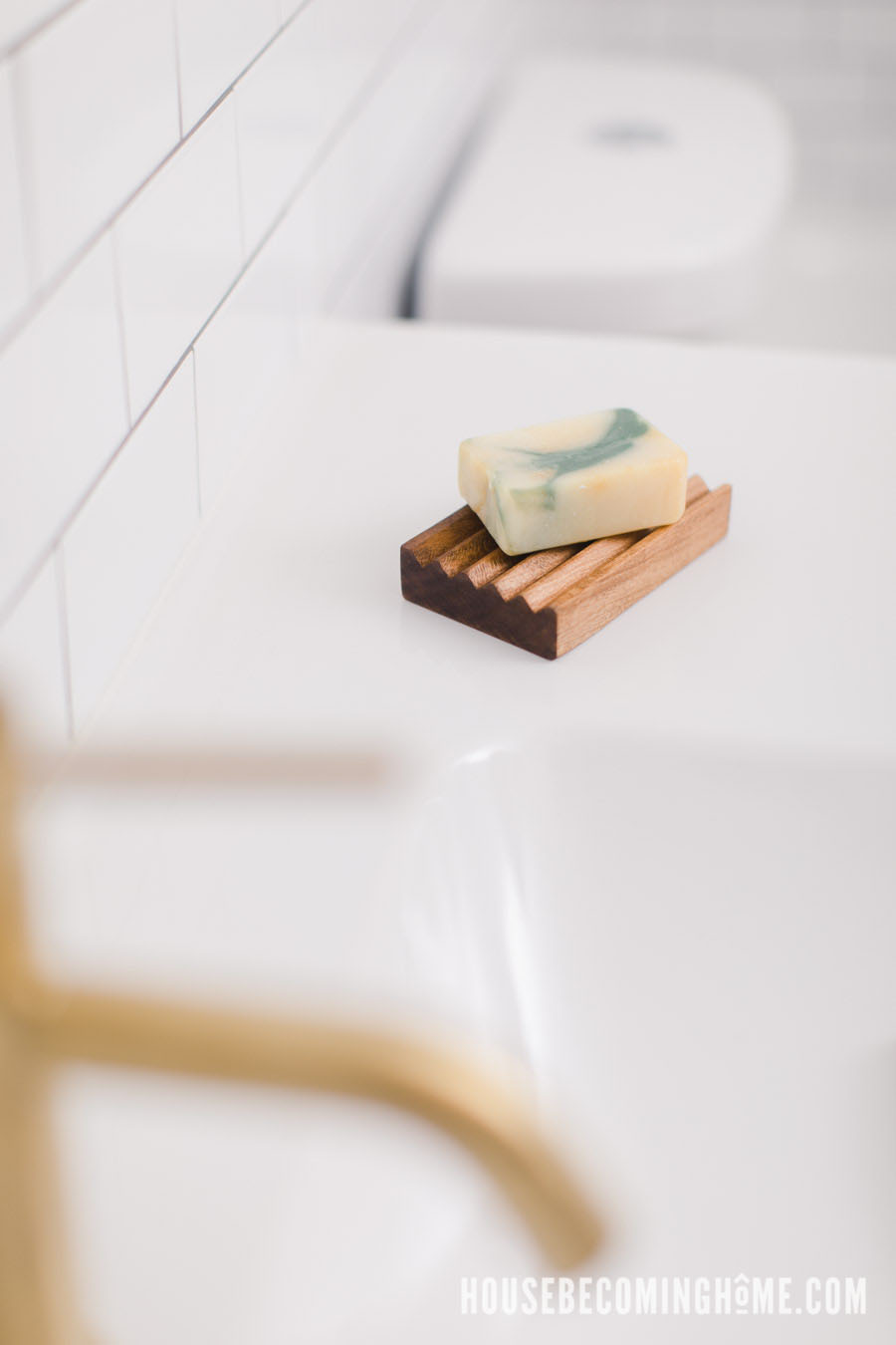 Handmade Cherry Wood Soap Dish in Bathroom Reno