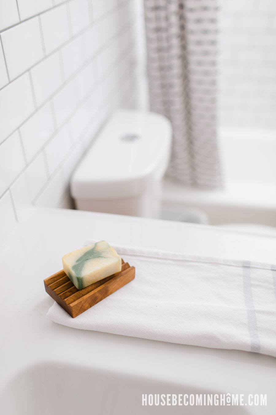 Handmade Cherry Wood Soap Dish in Bathroom Reno