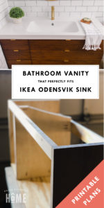 Build a Bathroom Vanity that perfectly fits the affordable and modern Ikea Odensvik Sink. Printable plans, diagrams and cut list.