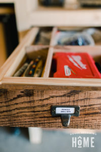 Antique Style Finger Pulls with Labels for Garage Workshop Drawers
