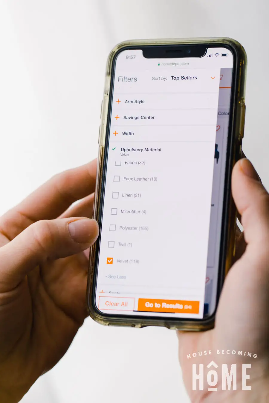 Using a Mobile Device to Order decor from Home Depot