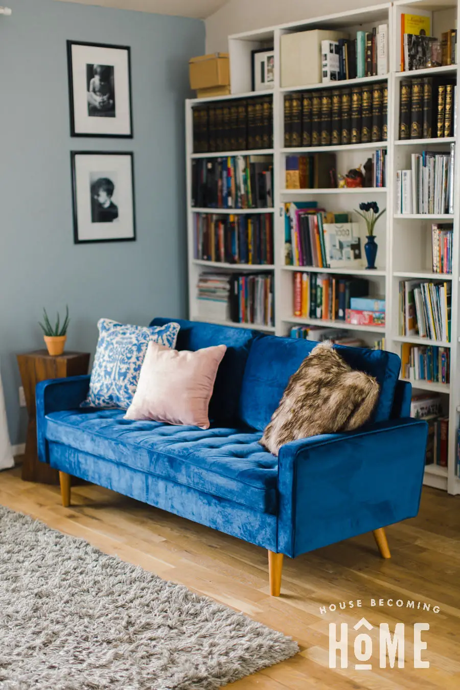 Living Room Update Blue Velvet Sofa