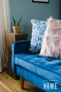 Updated LIving Room with Velvet Sofa