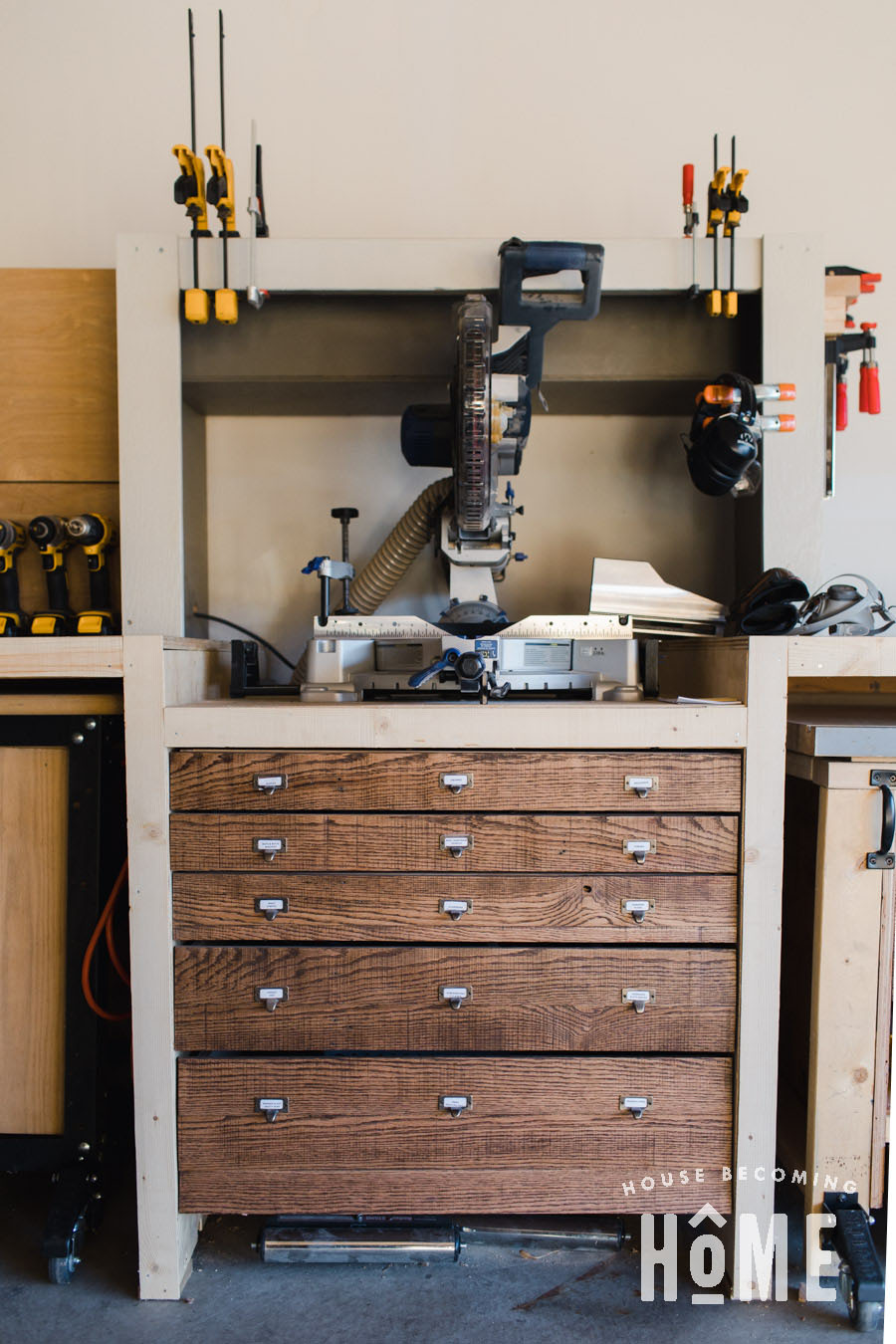 Miter Station Center Storage Drawers