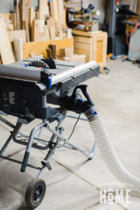 Small Garage Dust Collection Dust Right Handle on a Portable Table Saw
