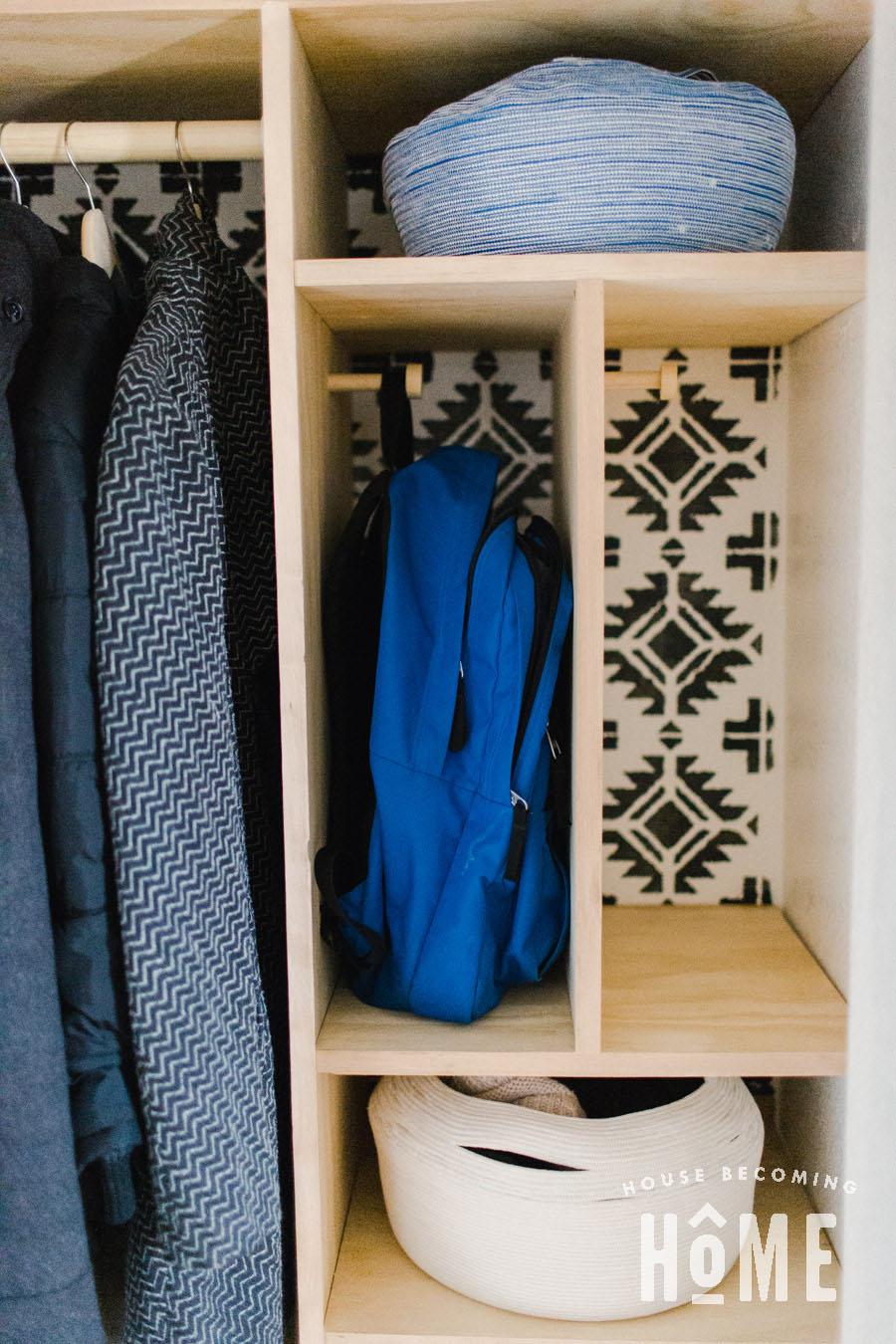 DIY Knobs to Hang Backpacks in Coat Closet with Backpack