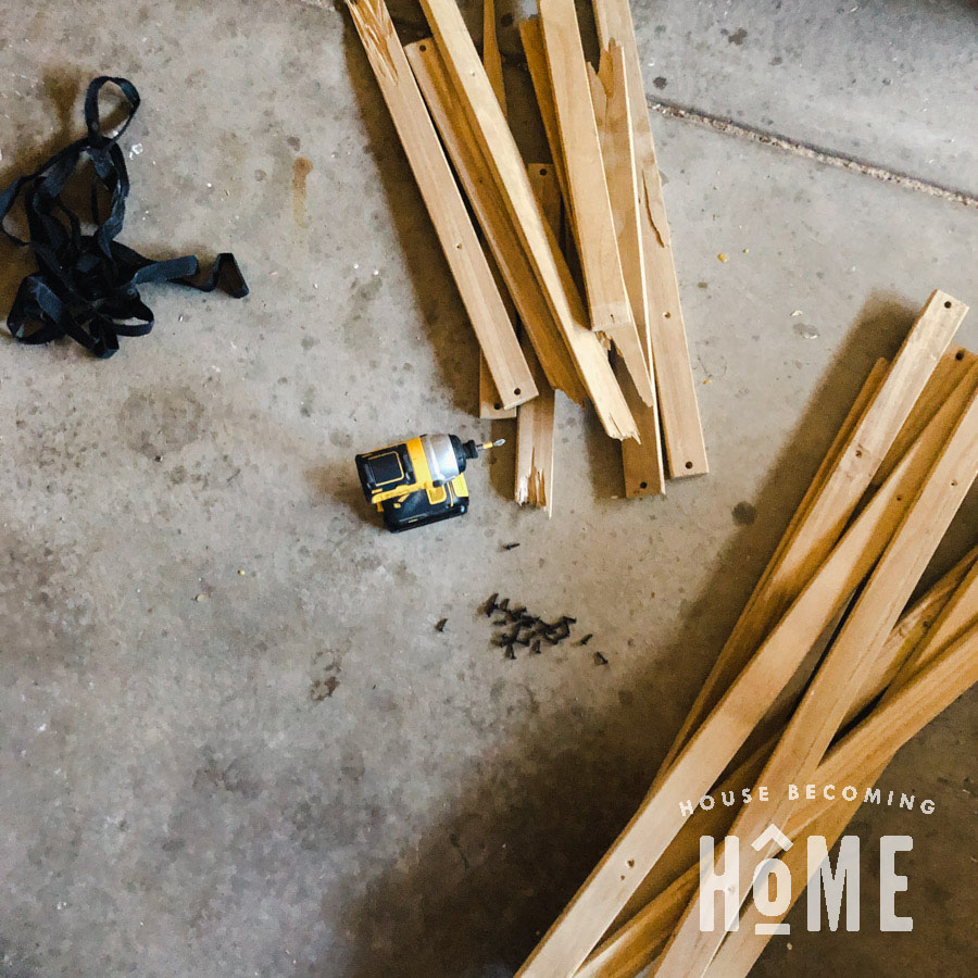 Repurposing Broken Bed Slats for Organization Project