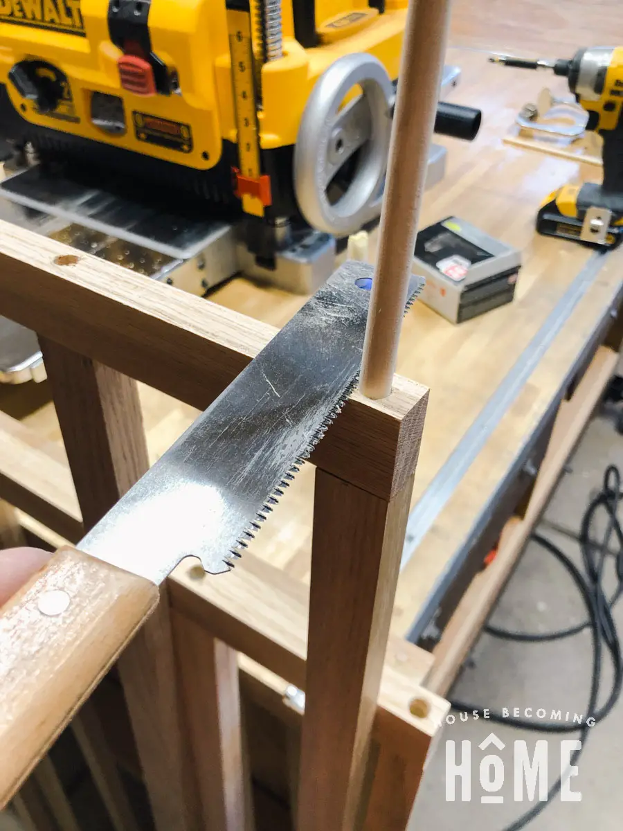 Trim Dowel to Hide Screw in Rails for Bunk Bed