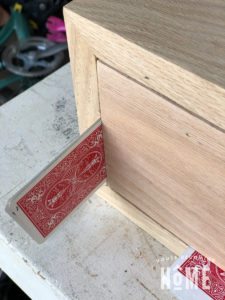 Use Cards to Maintain Spacing when Installing Drawer Front