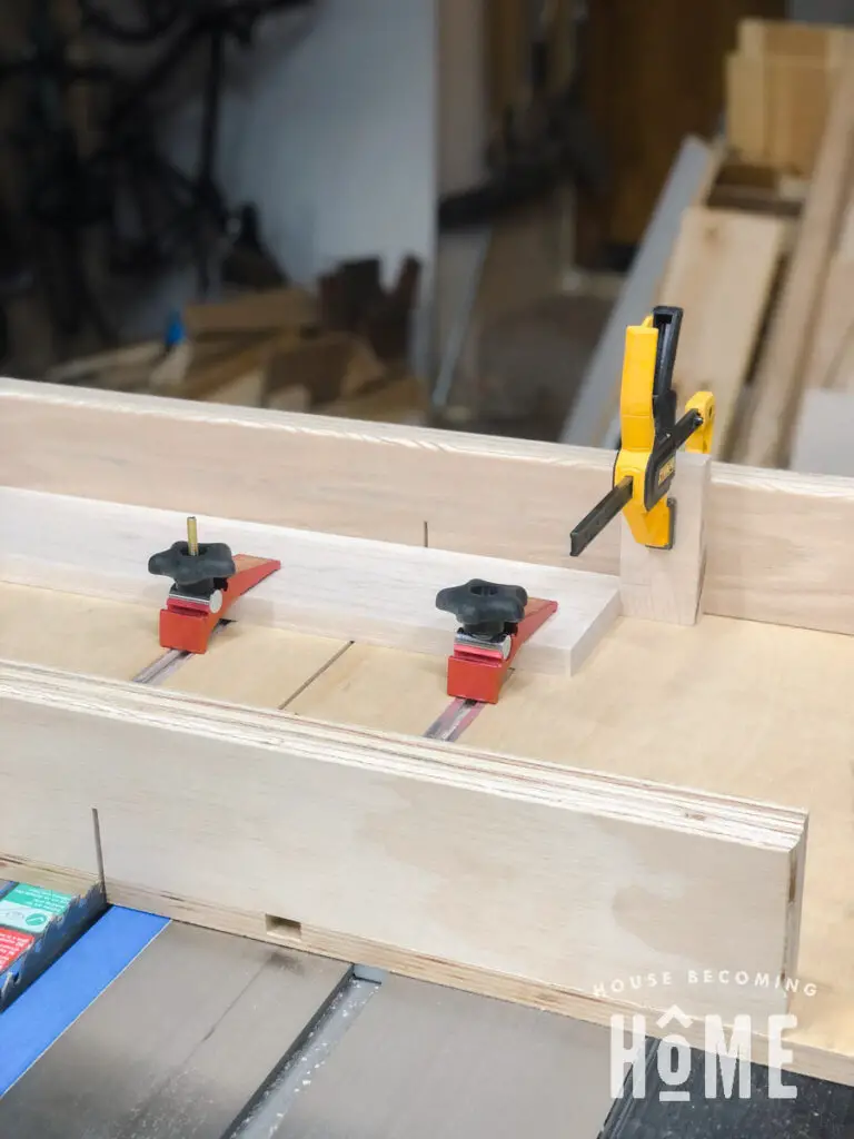 Use Crosscut Sled with Stop Block to Cut Grooves in Drawer Front